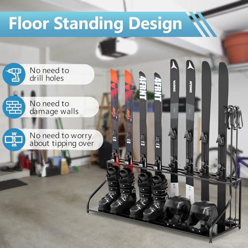 Ski Storage Rack-Holder Garage - Freestanding Ski Equipment Organizer Ski Boot Snowboard Rack Stand Snow Gear Storage - color: 8 Pairs