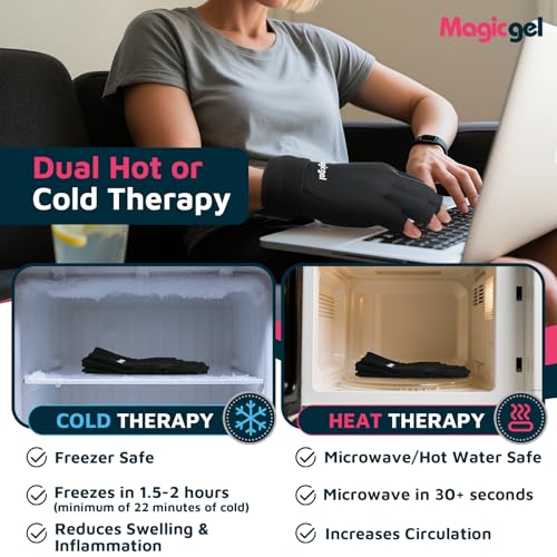 Magic Gel Hand Ice Pack Gloves - Cold Compress Cooling Gel Ice Gloves - Wrist Wrap or Hot Compress - Sports Packs for Hands - Dual Hand Heat Packs - 2 Pack - size: 2 Pack - Ice Glove Pack