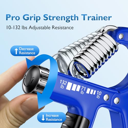 FitBeast Grip Strengthener 팔뚝 강화제, 근력 훈련 및 재활을 위한 조절 가능한 핸드 그립 강화제, 4.5-59.9kg(10-132파운드) 저항, 운동 선수 및 물리 치료에 이상적 (1개) - color: 다크 블루