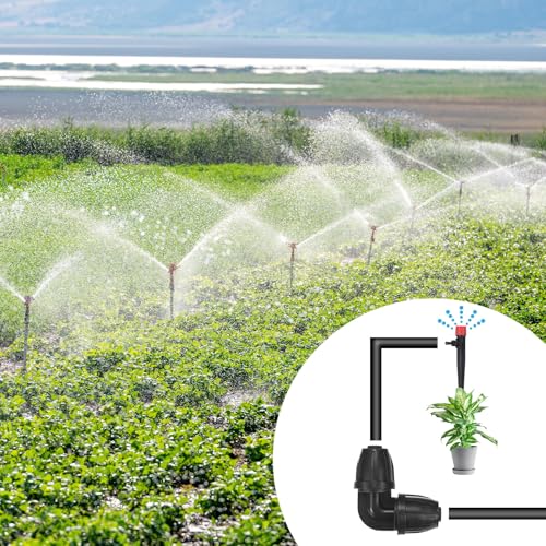 M METERXITY 10-Pack Drip Irrigation Barbed Locking Fittings, 3/8 Inch Elbow Tubing Connector Plastic Coupling for Greenhouse/Aquarium/Garden Watering System, Drip Irrigation Kit Parts | Barbed Locking Fittings, End Caps Tubing Connector, Plastic Coupling