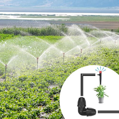 M METERXITY 10-Pack Drip Irrigation Barbed Locking Fittings, 3/8 Inch Elbow Tubing Connector Plastic Coupling for Greenhouse/Aquarium/Garden Watering System, Drip Irrigation Kit Parts | Barbed Locking Fittings, End Caps Tubing Connector, Plastic Coupling