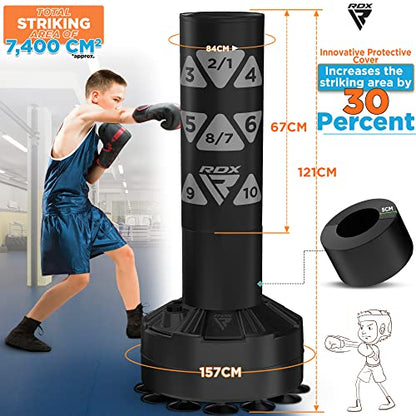 RDX Kids Freestanding Punching Bag & Cover, 4FT Heavy Duty Junior Ronin Target Pedestal Bag Set Suction Cup Stand Base Free Standing Kickboxing MMA Boxing Muay Thai Karate Home Gym Workout - color: SILVER