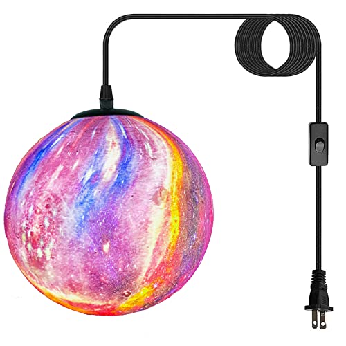 Plug in Pendant Light,Colorful Hanging Lamps That Plug Into Wall Outlet for Kids Room,Hanging Lights with Plug in Cord 16.4Ft,3D Paint Hanging Moon Lights for Bedroom(Bulb Included) - color: Multicolor