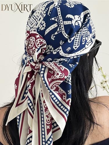 Triangle Shawls Scarf Head Hair Neck For Women Scarves Fashion Silk Feeling Lady Lightweight 51 * 23.6inch - color: K2-blue and Red Pattern（51*23.6inch）