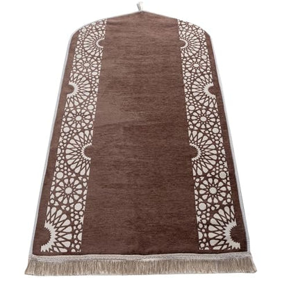 Modefa Turkish Islamic Prayer Mat - Chenille with Foam and Carrying Bag - Intricate Praying Rug Ramadan Eid Gift - Traditional Muslim Janamaz Seccade for Men Women - Mustaqim (Mink) - color: Mink