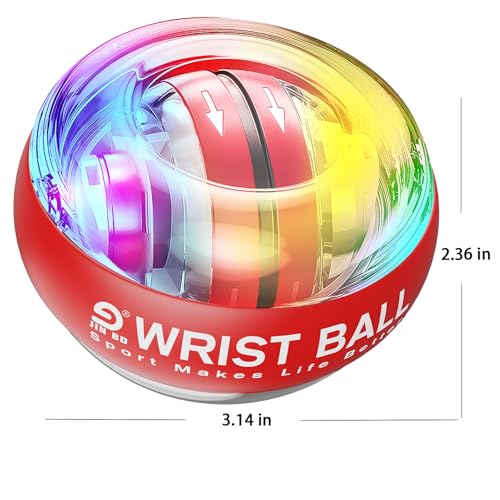 JIN BD Auto-Start Gyro Ball Wrist Trainer, Gyroscopic Forearm Exerciser for Strengthening Arms, Fingers and Muscles - color: Light Red Transparent with Colorful Lights