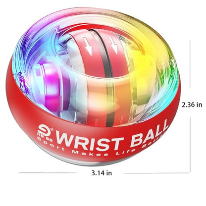 JIN BD Auto-Start Gyro Ball Wrist Trainer, Gyroscopic Forearm Exerciser for Strengthening Arms, Fingers and Muscles - color: Light Red Transparent with Colorful Lights