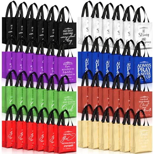 Aliceset 64 Pcs Christian Gift Bags Bulk with Handles for Church Favors Reusable Medium Bible Verse Religious Gift Bags Non Woven Welcome Totes for Baptism Vacation Bible School Gifts (Bright Colors) - color: Bright Colors
