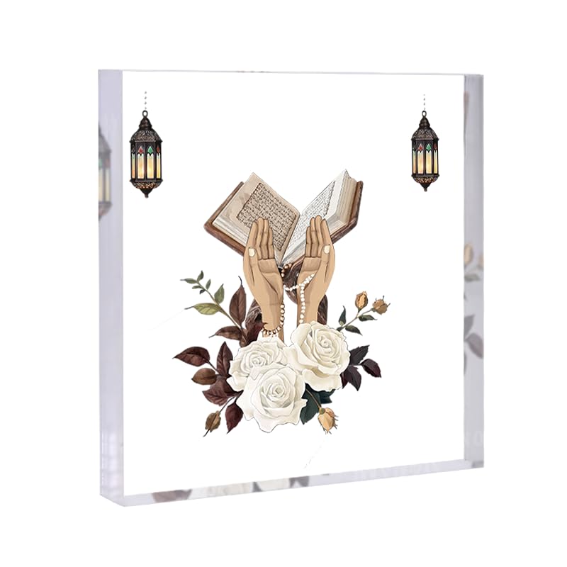 Islam Sign Acrylic Decorative Signs & Plaques, Acrylic Paperweight, suitable for Bedroom, Office, Home Desktop Decorative Art, Ideal Birthday Gift for Sister, Friends, Family (white flowers)