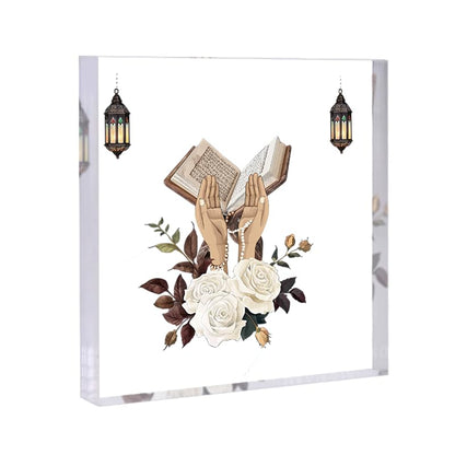 Islam Sign Acrylic Decorative Signs & Plaques, Acrylic Paperweight, suitable for Bedroom, Office, Home Desktop Decorative Art, Ideal Birthday Gift for Sister, Friends, Family (white flowers)