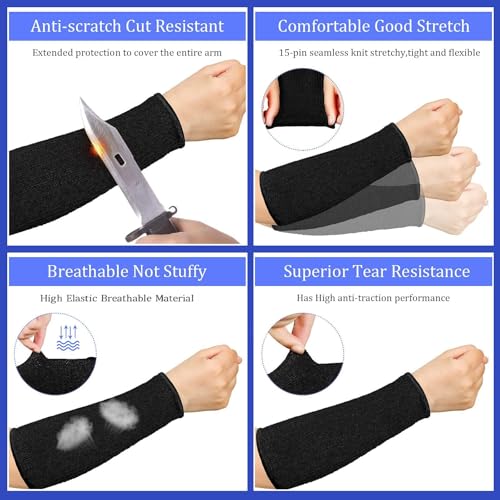 Geyoga 2 Pairs Cut Resistant Sleeves Level 5 Arm Protective Sleeve for Thin Skin and Bruising Gardening for Men Women(Black)