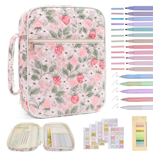 Bible Cover Case for Women Large Bible Cover with Durable Handle Quilted Bible Carrying Case for Girls Bible Study Supplies Accessories (Strawberry Garden, Strawberry Garden) - color: Strawberry Garden