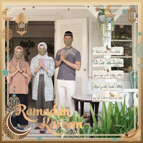 Patelai 5 Pcs Eid Ramadan Islamic Wooden Wall Decor Eid Decorations for Home Start and End with Allah Wall Art Allah Pediment Inspirational Hanging Plaque Wreath for Islamic Muslim Supply(White)