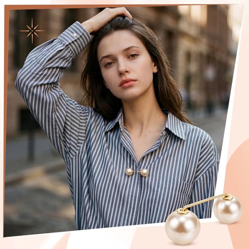 WILLBOND 6 Pcs Artificial Pearl Brooch Pins Sweater Shawl Safety Clips Dress Clips for Women - color: Gold