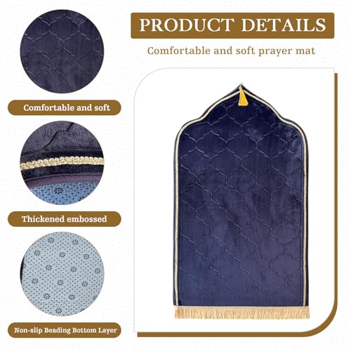 Muslim Prayer Rug with Tasbih Prayer Beads, Extra Thick Padded Non-Slip Islamic Prayer Matt,Turkish Praying Carpet Ottoman Blankets Ramadan Gift for Ramadan, Eid, Hajj, Travel, Pray（Gray Purple） - color: Gray Purple