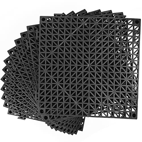 Modular Interlocking Cushion 12 Pack 11.8" x 11.8" Rubber Floor Tiles Non-Slip Splicing Drainage Mats for Deck, Pool, Outdoor Shower, Patio, Balcony, Indoor Bathroom, Kitchen, Yard (Black) - size: 12 PCS
