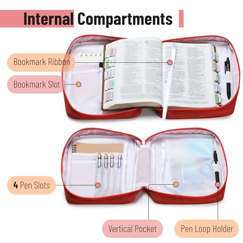 Mr. Pen- Bible Cover Case | Carrying Book Case with Durable Handle and Zippered Pocket, Bible Protective Church Bag for Men & Women, Christian Gifts - color: Fire Red