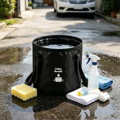 Collapsible Bucket with Handle, Lightweight Folding Water Container, Portable Collapsible Bucket for Fishing, Camping, Hiking, Backpacking, Outdoor Survival, Car Washing Black 12L - size: 12L