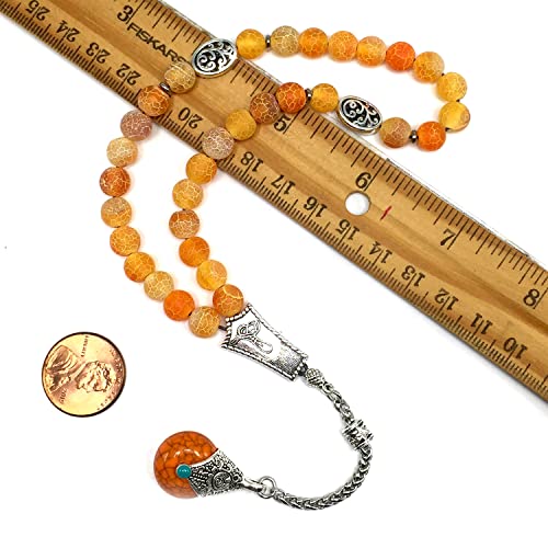 -Gentle Men Collection- Prayer Beads-Worry Beads-Tesbih-Tasbih-Tasbeeh-Misbaha-Masbaha-Subha-Sebha-Rosary (Natural Weathered Dark Orange Agate -8 mm 33 Beads-) - color: Natural Weathered Dark Orange Agate -8 mm 33 beads-