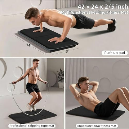 Foldable Exercise Pad Extra Thick 1.2" x 14" x 24" | POE Non-Toxic Multi-Functional Knee & Elbow Cushion for Push Up, Yoga, Pilates, Home & Gym Use for Adults & Kids - color: Black+Gray