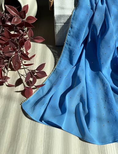 Hijab for Women Premium Chiffon Hijab Rhinestone Hijab Scraf for Women Muslim - color: French Blue