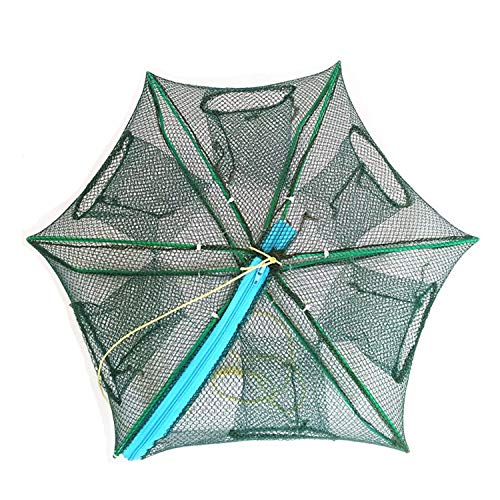 Foldable Bait Trap Fishing Net - Hand Cast Cage for Catching Fish Shrimp Crab Crawfish - color: Green, size: 6 Entrances