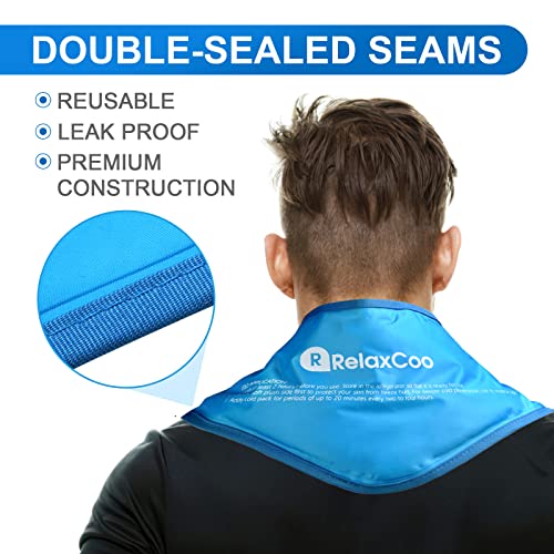 RelaxCoo Neck Ice Pack Wrap, Reusable Gel Ice Pack for Neck Shoulders, Cold Compress Therapy for Pain Relief, Injuries, Swelling, Bruises, Sprains, Inflammation and Cervical Surgery Recovery - style: Blue-1 Pack