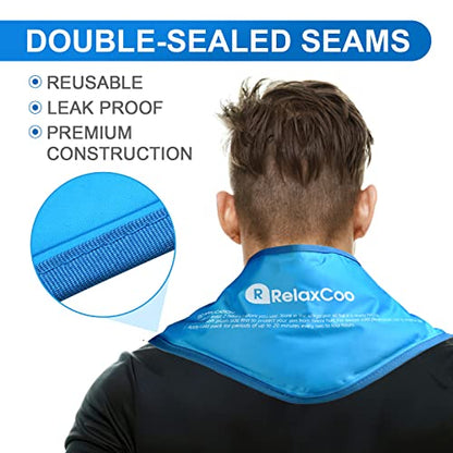 RelaxCoo Neck Ice Pack Wrap, Reusable Gel Ice Pack for Neck Shoulders, Cold Compress Therapy for Pain Relief, Injuries, Swelling, Bruises, Sprains, Inflammation and Cervical Surgery Recovery - style: Blue-1 Pack