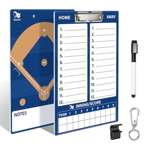 WISYOK Double-Sided Dry Erase Baseball Clipboard for Coaches, Baseball Coaching Lineup Board with Marker Blue - style: Baseball Blue
