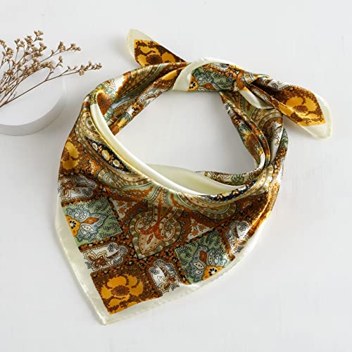 QBSM Womens 23.6 inch Satin Silk Feeling Formal Square Neck Scarf Head Hair Wraps Kerchief - color: Cashew-creamy-white