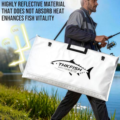 THKFISH Fish Tournament Weigh in Bag for Bass Fishing, Heavy Duty Insulated Live Fish Bag for Caught Fish with Waterproof Zipper and Mesh Liner, Leakproof,Puncture Resistant(White-32×19.7in) - color: White-32×19.7in