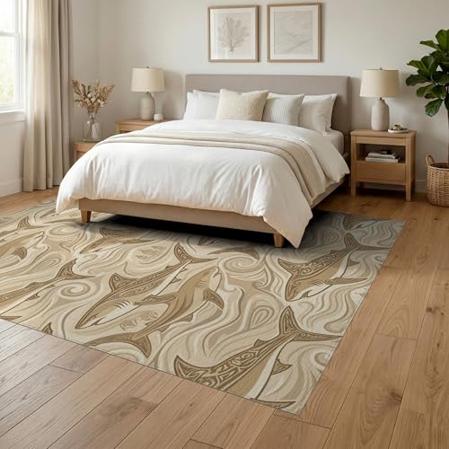 6'x9' Washable Graphic Swirl Area Rug, Tan Foldable Non-Slip Large Carpet for Queen Size Bedroom, Under Bed, Master Bedroom, Foldable Easy Care Carpet| Ref:2067663 - color: Beige/Pattern 21, size: 6' x 9' (Rectangular)