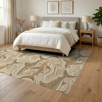 6'x9' Washable Graphic Swirl Area Rug, Tan Foldable Non-Slip Large Carpet for Queen Size Bedroom, Under Bed, Master Bedroom, Foldable Easy Care Carpet| Ref:2067663 - color: Beige/Pattern 21, size: 6' x 9' (Rectangular)