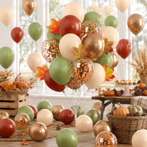 Paready Fall Balloons, 60 Pcs Sage Green Brown for Thanksgiving Party - color: Green Brown