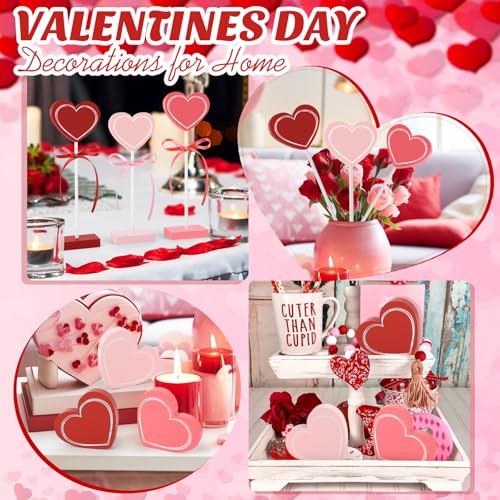 3 Pieces Valentine's Day Table Decorations Wooden Heart Set,Rustic Valentine's Day Tiered Tray Decor for Home Tables (Line) - style: Line