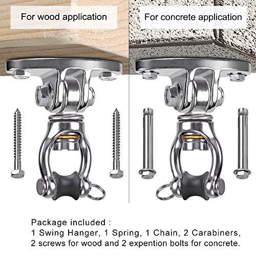 SELEWARE Hammock Chair Hanging Kit, Bearing Swing Hanger w/Spring & Chain | Stainless Steel 360° Swivel Swing Hooks, Ceiling Mount for Hanging Indoor Outdoor Swing Hammock Chair Yoga Silk Punching Bag - color: Bearing Swing Hanger With Chain & Conical Spr