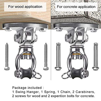SELEWARE Hammock Chair Hanging Kit, Bearing Swing Hanger w/Spring & Chain | Stainless Steel 360° Swivel Swing Hooks, Ceiling Mount for Hanging Indoor Outdoor Swing Hammock Chair Yoga Silk Punching Bag - color: Bearing Swing Hanger With Chain & Conical Spr