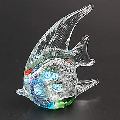 Hophen Angel Fish Art Glass Blown Handmade Sea Animal Figurine Sculpture Home Decor Collectible Statue Paper Weight Gift Ornament (Small Green)
