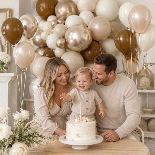 Neutral Brown Balloons, 12 Inch Brown Gold Sand White Cream Beige Ivory Helium Balloons with Metallic Champagne Gold Balloon for Boho Neutral Bridal Baby Shower Rodeo Birthday Wedding Thanksgiving - color: Brown Beige