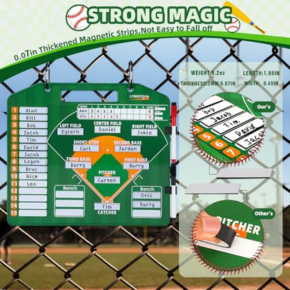 Baseball Lineup Magnets, 40Pcs 0.45 x 1.95 Inch Strong Magnetism Magnetic Baseball Lineup Board Reusable Magnets for Baseball Lineup Board Free Movement Softball Magnetic Lineup Board for Dugout