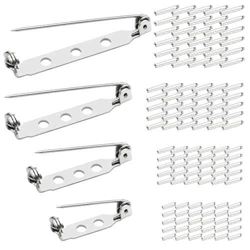 120Pcs Brooch Pin Back,4-Size Metal Bar Pin Back for Crafts 20-38mm Badge Pin Backs with Holes,Silver Brooch Clasp Pin for Name Tag,DIY Crafts,Jewelry Making,Corsage