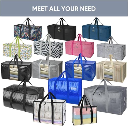 TICONN 2 Pack Extra Large Moving Bags with Zippers & Carrying Handles, Heavy-Duty Storage Tote Moving Boxes for Space Saving (2 PK, 45 Gallon)