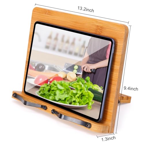 MEGREZ Book Stand for Reading (13.2 x 9.4 inch) Bamboo Cookbook Stand Holder for Kitchen, Adjustable Book Holder Stand for Tablet/Textbook Holder/Hollow Bookrest Stand, Bow - color: Bow