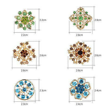 Lot 12pc Small Size Rhinestone Crystal Flower Brooches Pins Set DIY Wedding bridal Bouquet Women Broaches - color: Gold
