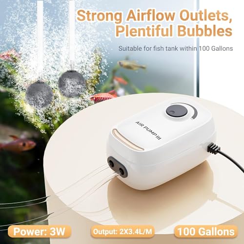 MoonOrange 3W/6W Aquarium Air Pump, Adjustable Aquarium Aerator with 2-Outlet, Super-Powerful & Quiet Oxygen Pump for Fish Tanks up to 100/200 Gallon with Full Accessories.(Upgrade Noise-Reduce) - style: 3W/AR-10 NEW