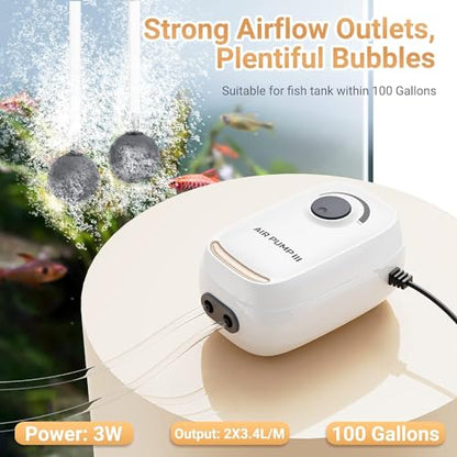 MoonOrange 3W/6W Aquarium Air Pump, Adjustable Aquarium Aerator with 2-Outlet, Super-Powerful & Quiet Oxygen Pump for Fish Tanks up to 100/200 Gallon with Full Accessories.(Upgrade Noise-Reduce) - style: 3W/AR-10 NEW