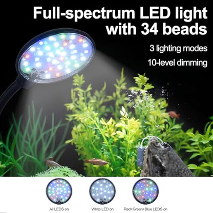 7W LED Small Aquarium Light, Betta Fish Tank Light for 1-5 Gallon, Kyymentto Clip on Fish Tank Light, Mini Aquarium Light with Adjustable Brightness, Nano Tank Light for Plants.