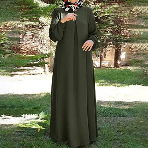 Maxi Dress for Women Long Sleeve Abayas Muslim Prayer Clothes Zipper Long Robe Kaftan Dresses Dubai Loose Dress - color: 2-green, size: Medium