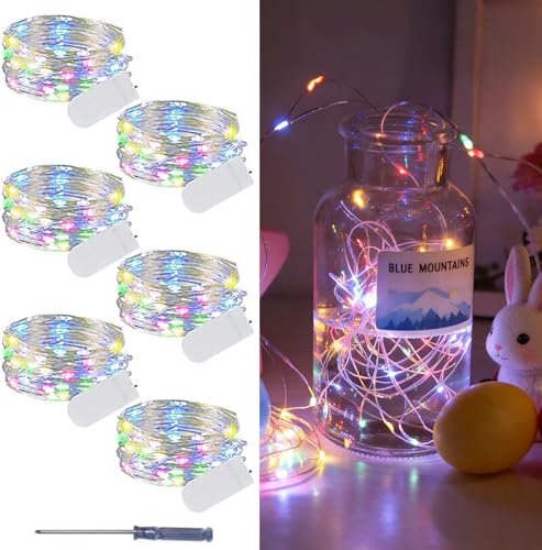 6 Pack Easter Fairy Lights Battery Operated - Easter Decor 7ft 20 LED Copper Wire Mini pastel String Light Firefly for Mason Jars DIY Crafts Christmas Wedding Party Centerpiece Table Easter Decor - color: Multicolor, size: 6 PACK