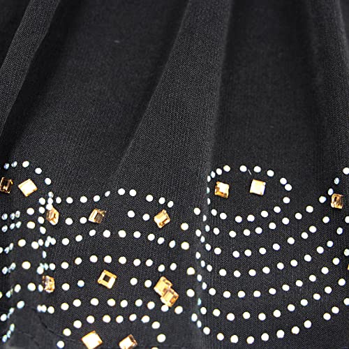 ZGMYC Women Shiny Rhinestones Muslim Hijab Elegant Long Turban Cap Head Wrap Scarf - color: Black(golden Beads & Rhinestones)